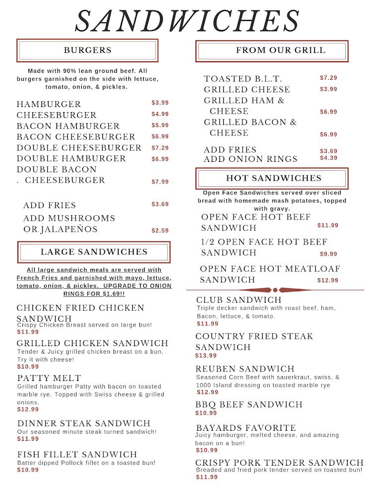 Bayard's Cafe Menu image 2
